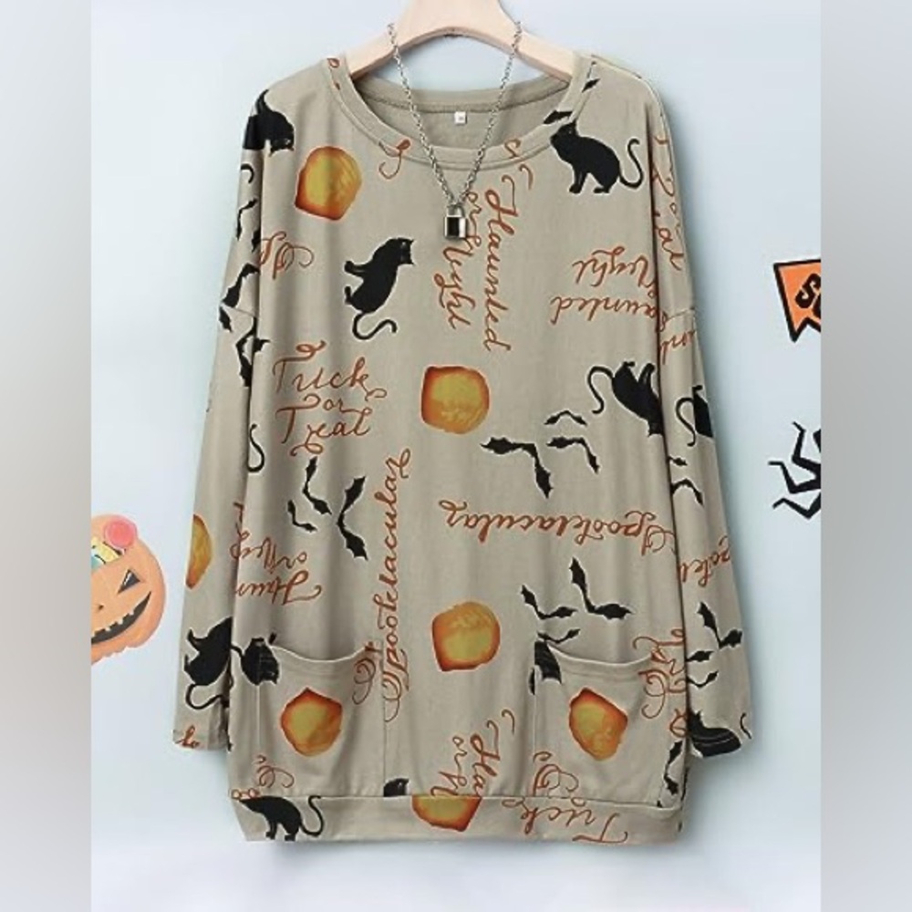 Womens Halloween Sweatshirts‎ Pumpkin Long Sleeve Size L